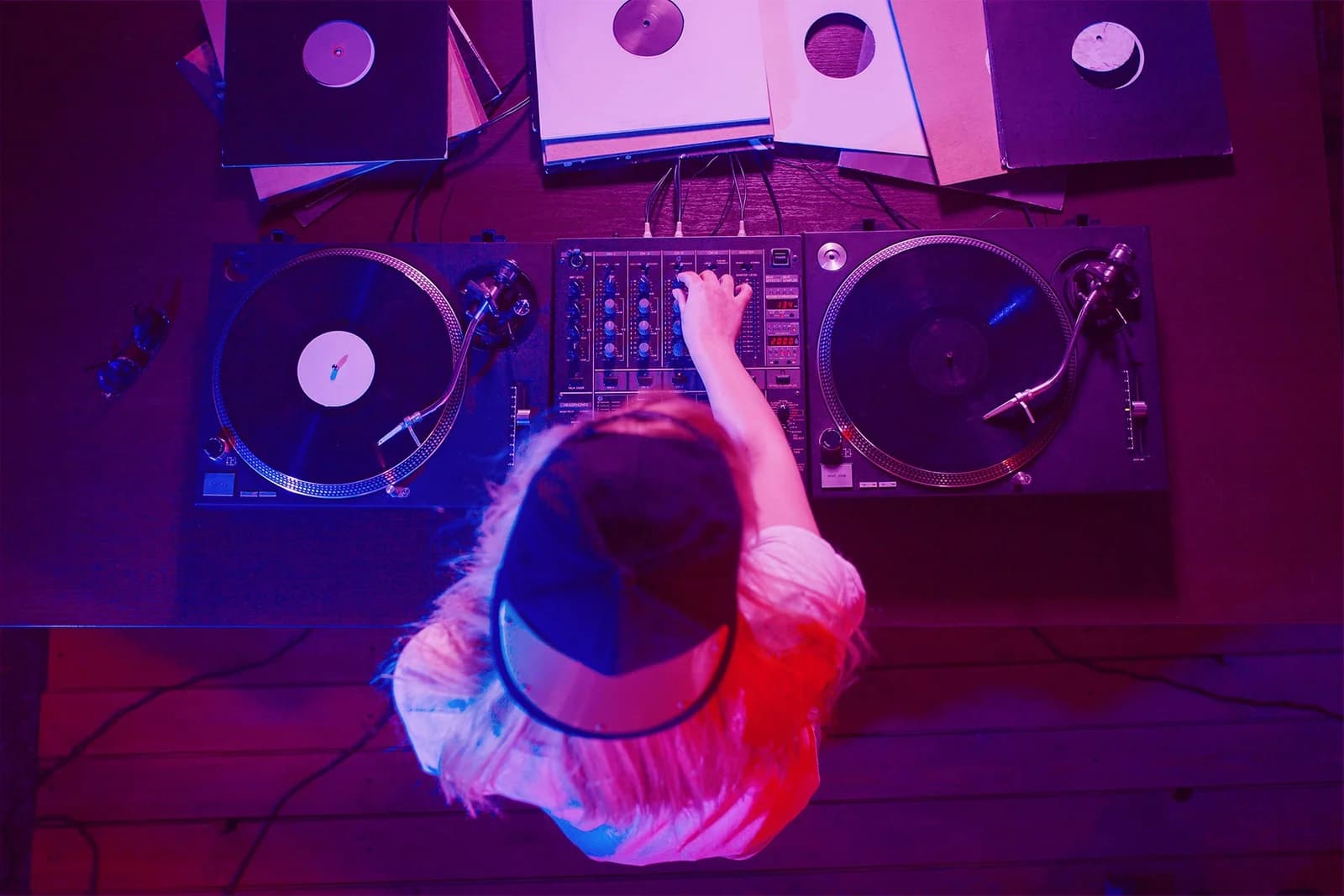 Event production setup with staging and AV equipment